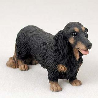 Dachshund Hand Painted Collectible Dog Figurine Statue Black Long Hair