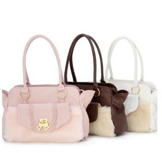   Lisa Sweet Princess Vintage Ribbon Bow Fur Tote Handbag Leather Bag