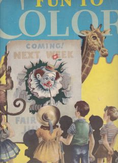   TO COLOR KIDS CIRCUS ANIMAL & CLOWN VINTAGE COLORING PAINT BOOK 1947