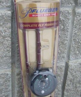 Pflueger Starter Fly Fishing 8 3 Pc Rod Reel Line Leader Flies Kit 