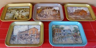 Extremely Rare Complete Set of 5 Leslie Cope Coca Cola Ohio Trays
