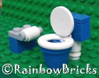 1x Blue & White LEGO Minifig Toilet & Paper/Roll   Brand New