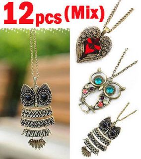   12pcs Fashion Copper jewelry Gift Popular Owl Pendant Necklace Lots