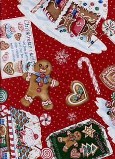   Vinyl Tablecloth Red Gingerbread Candy Cane Cookies Flannel Back NEW
