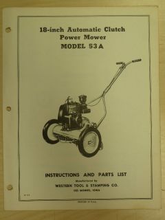 WESTERN TOOL 18 REEL POWER MOWER, AUTOMATIC CLUTCH PARTS MANUAL MODEL 