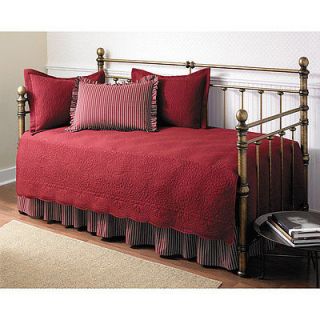Trellis Scarlet Red 5 pc Daybed Cover Set Quilt Bedskirt Quilted Shams 