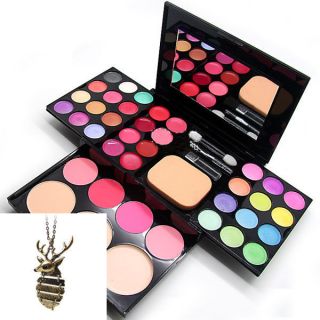 Makeup Cosmetic Eyeshadow Blush Lipstick Powder Palette Brush Kit 