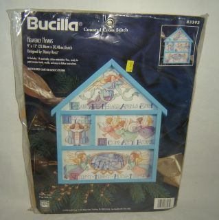 1996 Bucilla Counted Cross Stitch Kit: Heavenly Hymns with Wood Hutch 