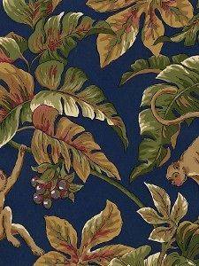 Wallpaper Art & Crafts Blue Background Monkey & Leaves