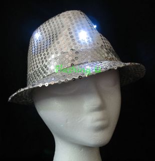   SILVER FEDORA HAT Flashing LED New Years Party BLINKING Dance Costume