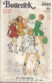 Vtg 70s Teen Costume Pattern Skater Cheerleader Majorette ~ Butterick 
