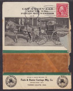 US Sc 406 on 1914 Cozy Cab Advertising Cover w/ Enclosure, Horses