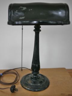   1915 Cast Iron Black Enamel Mission Arts & Crafts Bankers Desk Lamp
