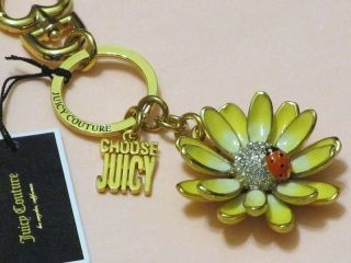 NWT JUICY COUTURE FLOWER WITH LADYBUG GOLD TONE KEYCHAIN KEYRING FOB