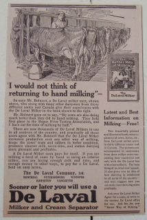 1922 DE LAVAL CREAM DELAVAL CANADA AD MILK DAIRY FARM MILKER MILKING 