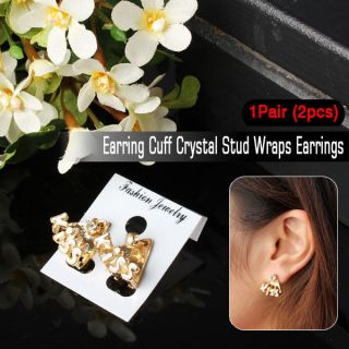   (2pcs) Of Earring Cuff Crystal Stud Wraps Earrings Pins Kiss White