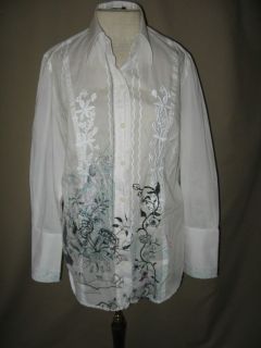MARC AUREL White Shirt w/Embroidery & Printing Sz 42/Large