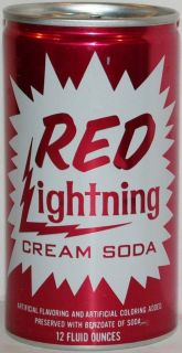 Old soda pop can RED LIGHTNING CREAM early aluminum bottom opened 