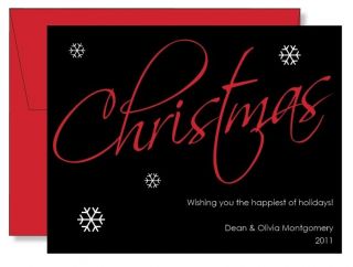 Custom Personalized FLAT Modern Black Christmas Note Cards