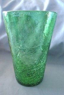Vintage Mid Century Blenko 8 Green Crakle Glass Vase Retro