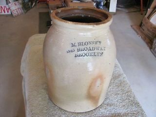 Antique M. Blonsky, Brooklyn Stoneware Pickle Crock.