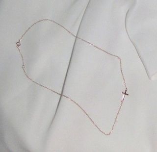 Small Cross Necklace Rose Gold Sterling Silver Sideways Tiny Off Set 
