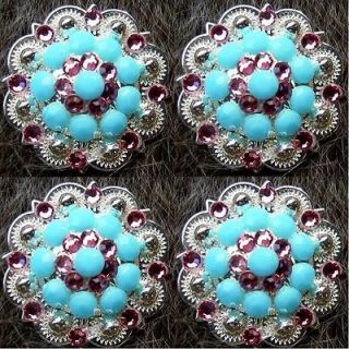 SILVER RHINESTONES CRYSTALS BERRY CONCHOS HEADSTALL TURQUOISE 