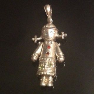 Vintage Sterling Cubic Zirconia Silver Rag Doll Girl Pendant (Fully 