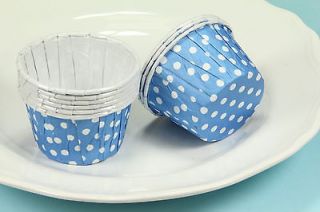 24x Cupcake Liners, Baking / Candy Nut Cups, Blue Polka Dot, Small