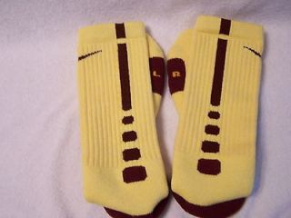 Custom Nike Elite Basket Socks Yellow with Maroon Stripes Medium Size 
