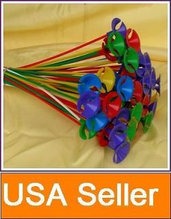   100 Pcs Green Red Yellow Blue Pink Balloon Sticks with Multicolor Cups
