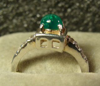 ROUND Cabochon Cut Natural Colombian Emerald Gemstone Ring .925 