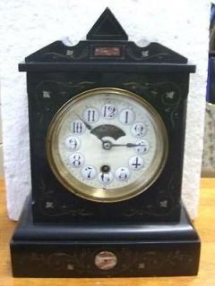 Superb antique HARVARD black marble mantel clock 1880s RARE. Working
