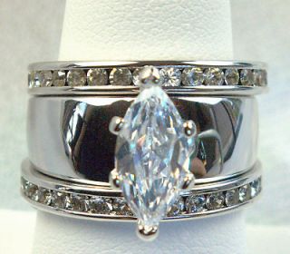   Marquise AWESOME WEDDING ring SET RUSSIAN CZ white gold overly size 9