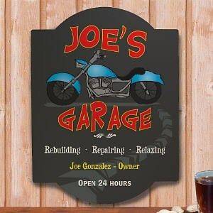 Personalized Custom Blue Garage Bike Shop Harley Motorcycle Wall Pub 