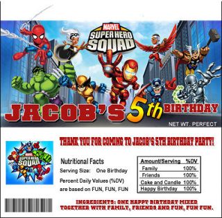   Squad Birthday Party Favor Personalized Thank You Card CANDY WRAPPERS
