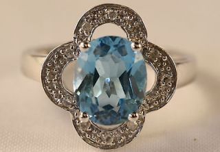 Oval Blue Topaz Ring w Diamonds 14K White Gold size 7 almost wholesale 