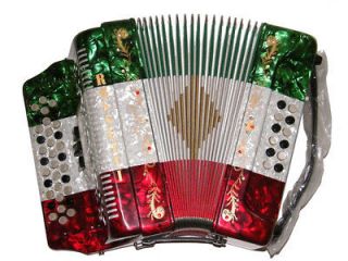 ROSSETTI ACCORDION 34 BUTTON 3 SWITCH 12 BASS GCF RED/WHITE/GREE​N 
