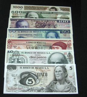 Mexico Collection 7 Pc Set 5   1000 Pesos UNC Note Lot