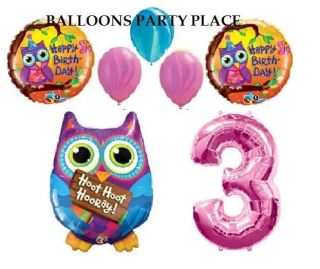   THREE BIRTHDAY PARTY SUPPLIES balloons Owl Hoot decorations supplies