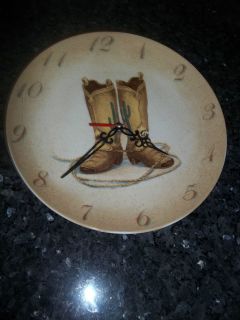 Decorative Country Western Plate Clock With Cowboy Boots