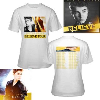 NEW JUSTIN BIEBER BELIEVE TOUR DATES 2012 TWO SIDE WHITE SHIRT S 2XL 