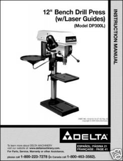 Delta 12 Drill Press W/ Laser Guides Manual No. DP300L