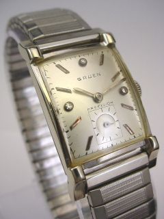 Vintage Solid 14K white Gold Gruen Precision art deco watch serviced 