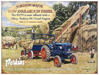   E27N VINTAGE TRACTOR PERKINS P6 ENGINE FARM SHED METAL WALL SIGN