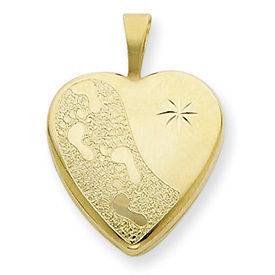 Brand New Gold Filled Footprints in the Sand 16mm Heart Locket with 18 