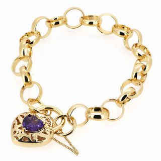 Amethyst Antique Filigree Heart Ring Chain Women Solid Bracelet 18k 