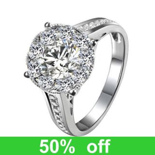   Solid 14K White Gold DIAMOND Solitaire Halo Engagement Wedding Ring