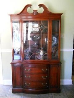 Vintage Mahogany Dining Room China Cabinet Breakfront Chippendale 
