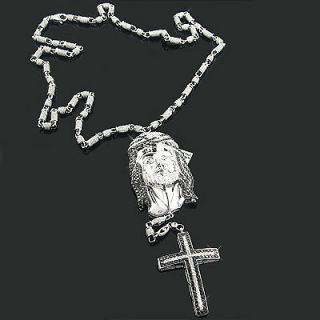 14K Diamond Cross Necklace with Jesus Face 24.65ct